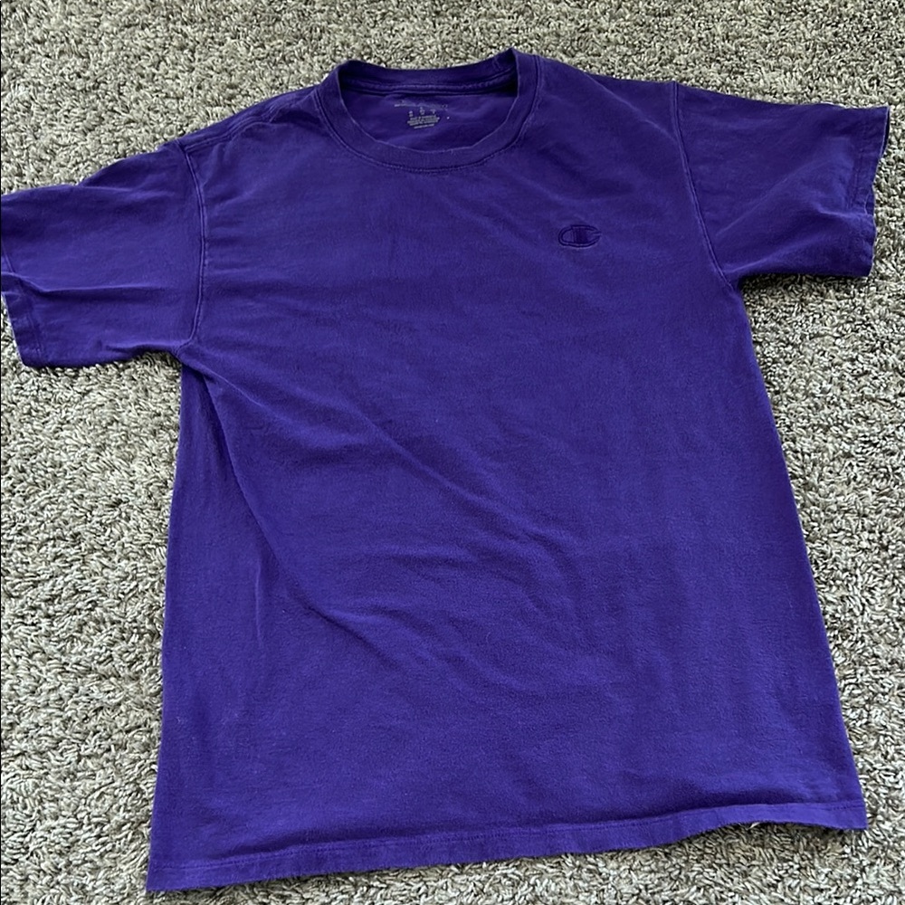 Champion Mens Small Purple Short Sleeve Crew Neck T-Shirt‎ Embroidered Logo Tee